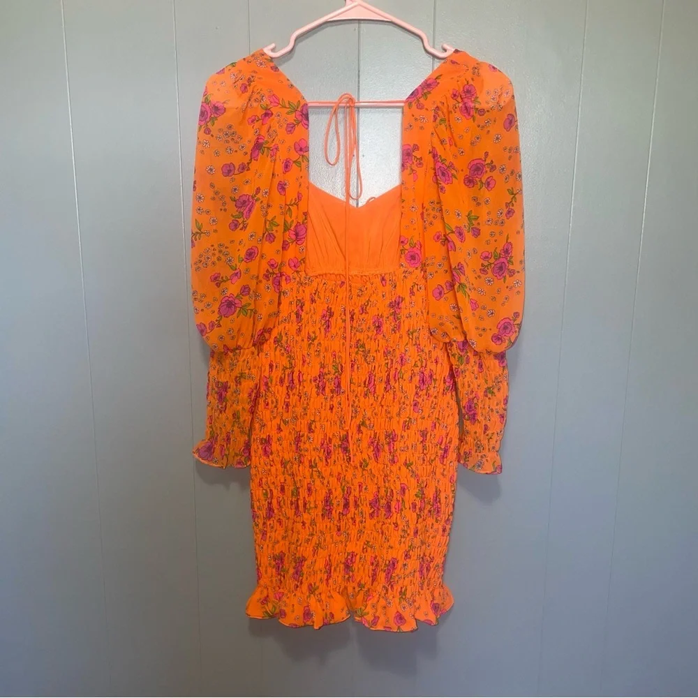 For Love and Lemons Peony Orange Ribbed Mini Dress Small Long Sleeve - Picture 7 of 10